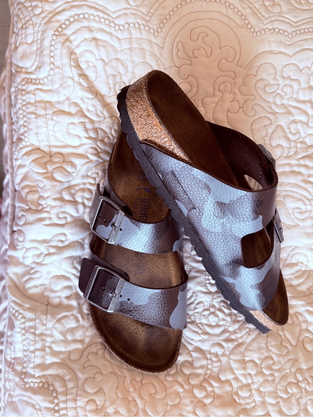 Birkenstock Arizona Two-Strap Sandal in Silver Camo Print